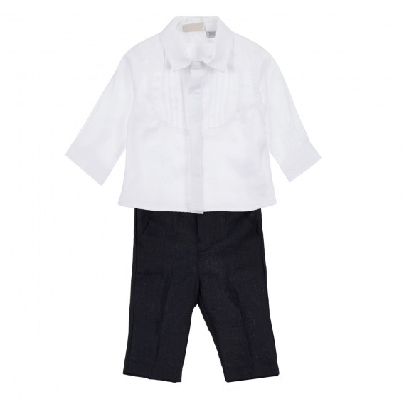 Set de cămașă din bumbac și pantaloni pentru bebeluși în alb și albastru. Chicco 255965 