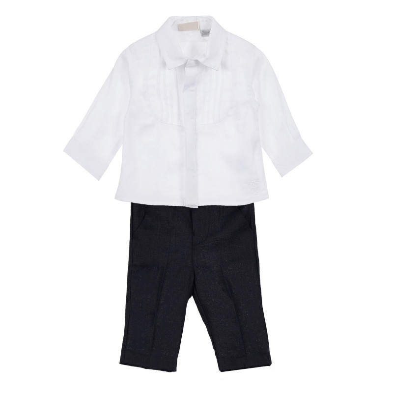 Set de cămașă din bumbac și pantaloni pentru bebeluși în alb și albastru.  255965