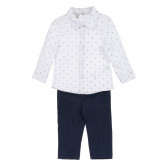 Set de cămașă din bumbac cu pantaloni pentru bebeluși în alb și albastru Chicco 256011 