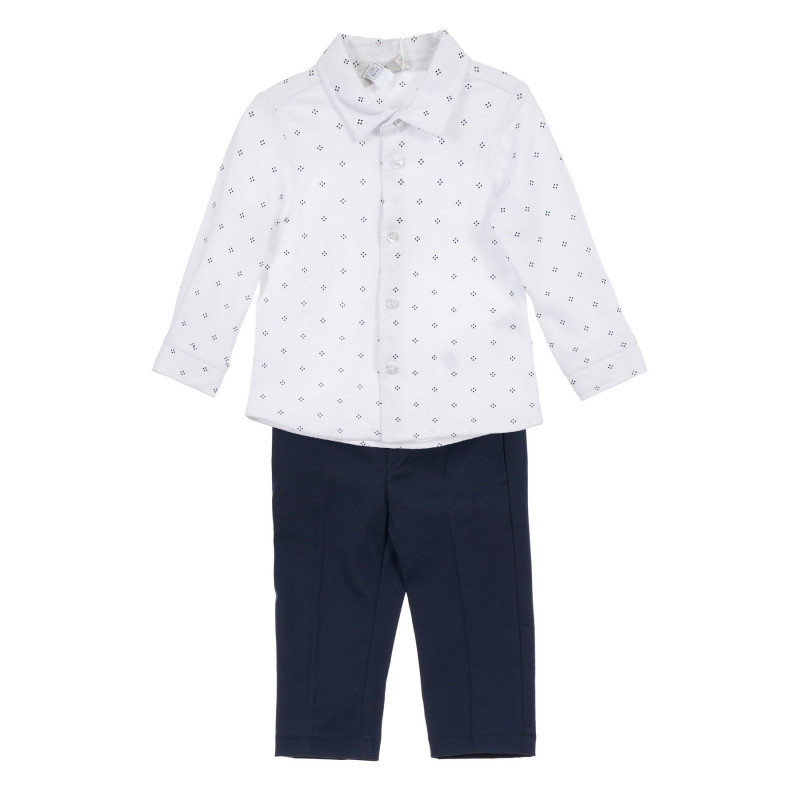 Set de cămașă din bumbac cu pantaloni pentru bebeluși în alb și albastru  256011