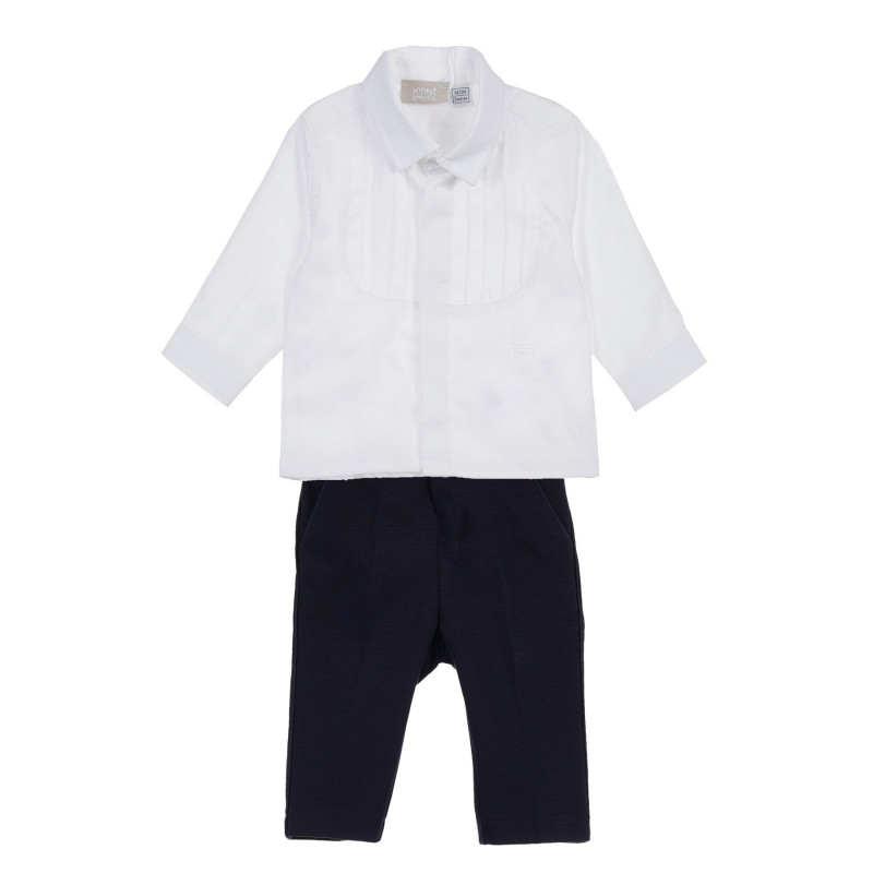 Set de cămașă din bumbac și pantaloni pentru bebeluși în alb și albastru  256029