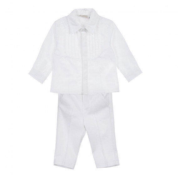 Set de cămașă și pantaloni pentru bebeluși din bumbac, alb Chicco 256061 