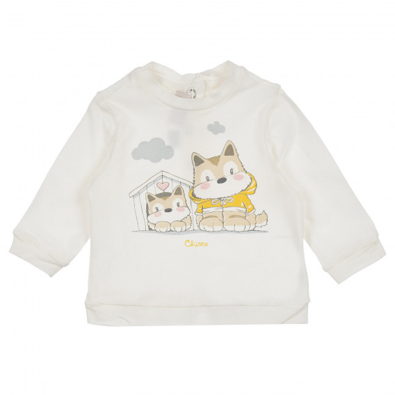 Set de bluză din bumbac cu jambiere pentru un bebeluș în alb și maro Chicco 256134 2