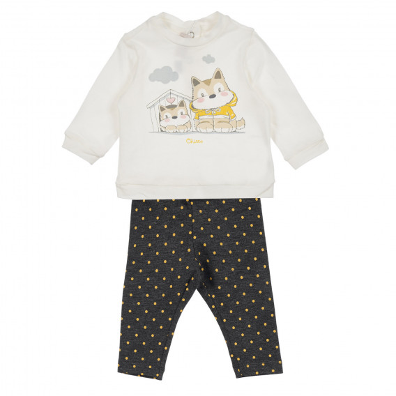 Set de bluză din bumbac cu jambiere pentru un bebeluș în alb și maro Chicco 256135 