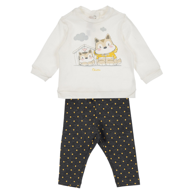 Set de bluză din bumbac cu jambiere pentru un bebeluș în alb și maro  256135