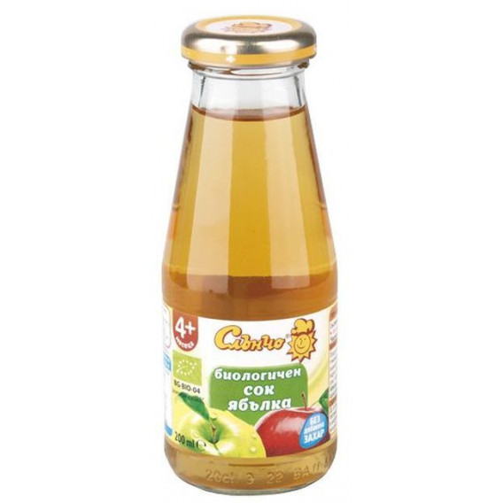 Suc de mere organic la sticlă de 200 ml pentru copil peste 4 luni Слънчо 256598 