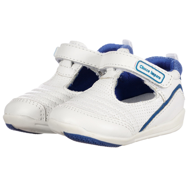 Pantofi din piele cu detalii albastre pentru bebeluși, albi  257605