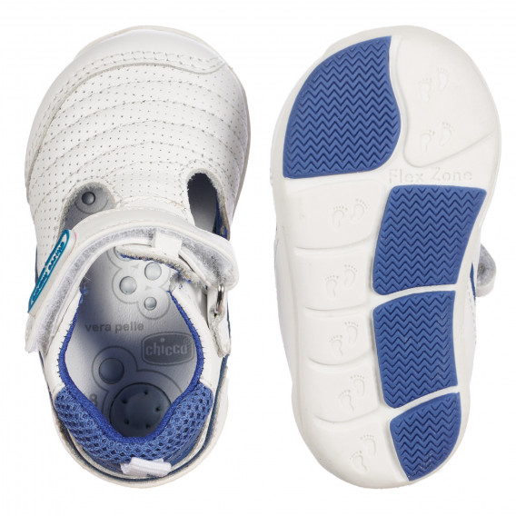 Pantofi din piele cu detalii albastre pentru bebeluși, albi Chicco 257606 3