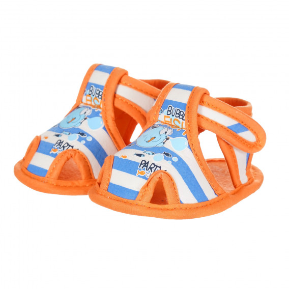 Sandale cu imprimeu și detalii portocalii pentru bebeluși, cu dungi albe și albastre Chicco 257913 