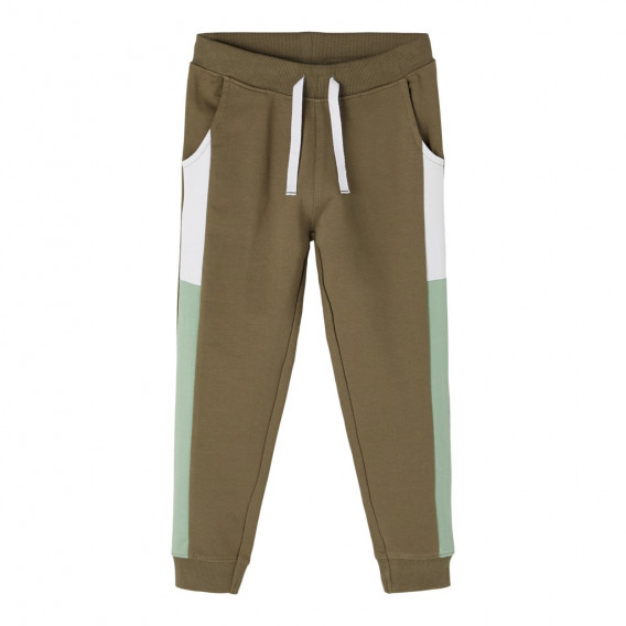 Pantaloni din bumbac organic cu accente de culoare, verde închis Name it 258091 