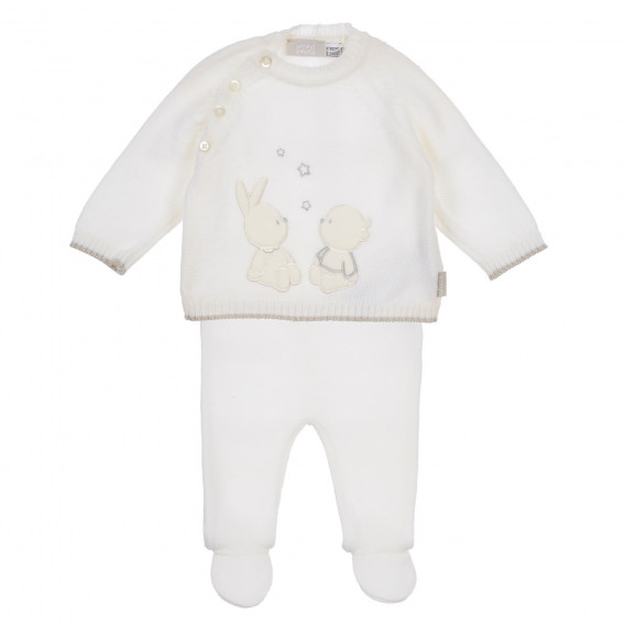 Set tricotat din bluză și pantaloni cu botoși pentru bebeluș, alb Chicco 258216 