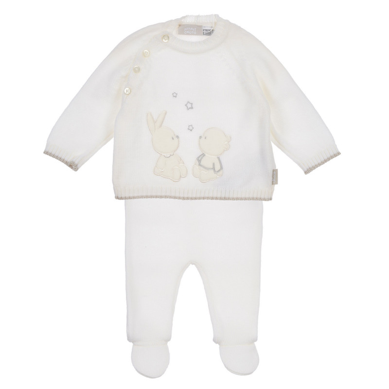 Set tricotat din bluză și pantaloni cu botoși pentru bebeluș, alb  258216