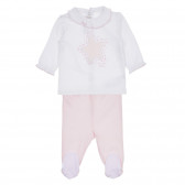Set de bluză și pantaloni cu botoșei din bumbac pentru bebeluș, alb Chicco 258242 