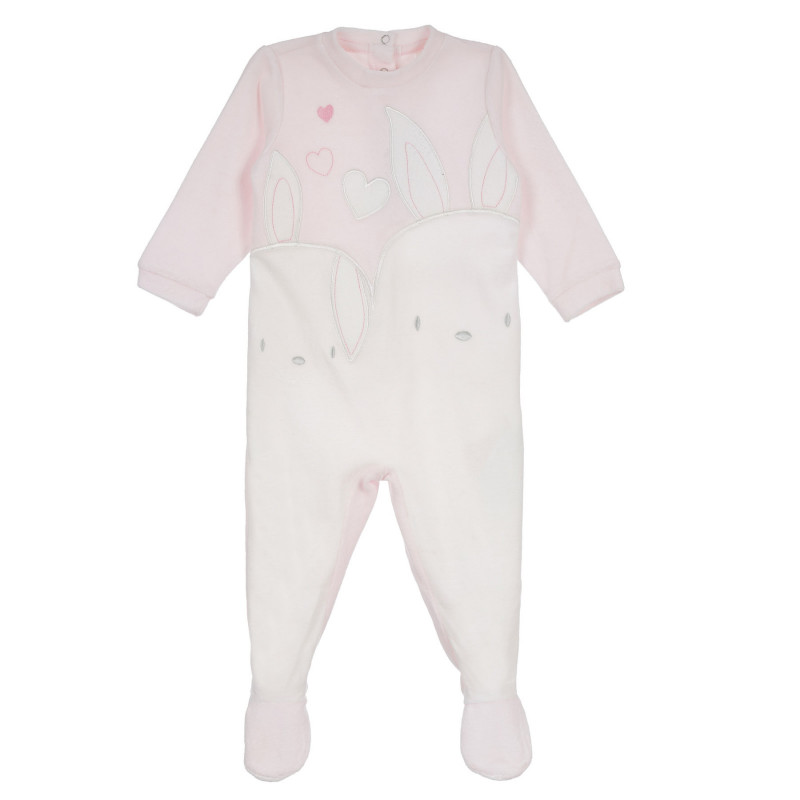 Salopetă de pluș cu aplicație de iepurași pentru bebeluși, roz  258335