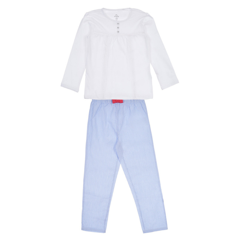 Set de bluză și pantaloni din bumbac, alb și albastru  258385