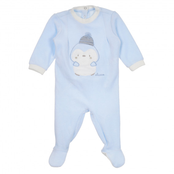 Salopetă de pluș cu aplicație pinguin pentru bebeluși, albastru Chicco 258395 