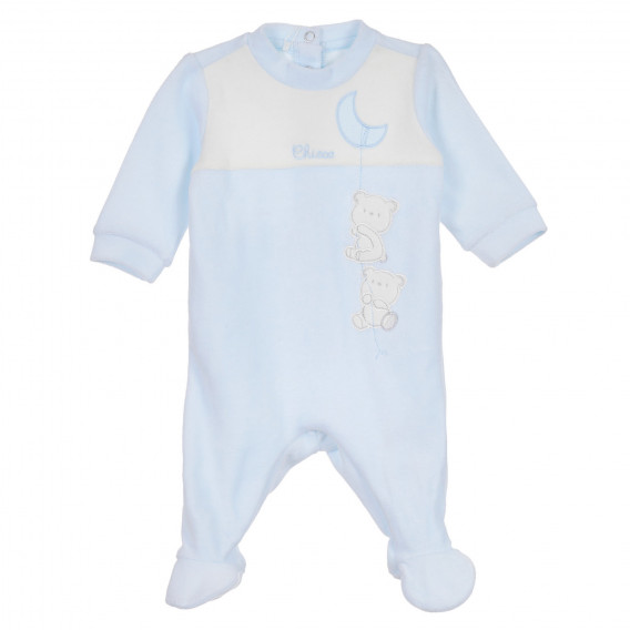 Salopetă de pluș cu sigla mărcii pentru bebeluși, albastră Chicco 258411 