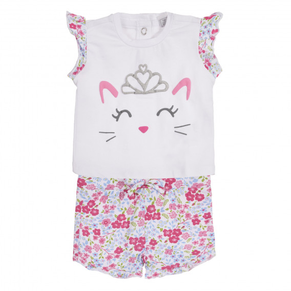 Set de tricouri din bumbac și pantaloni scurți pentru bebeluși, în alb și roz Chicco 258510 
