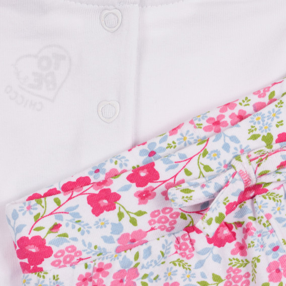 Set de tricouri din bumbac și pantaloni scurți pentru bebeluși, în alb și roz Chicco 258513 4