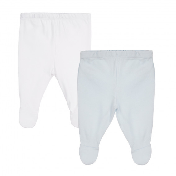 Set de bumbac de doi pantalonași pentru bebeluși, în alb și albastru. Chicco 258524 