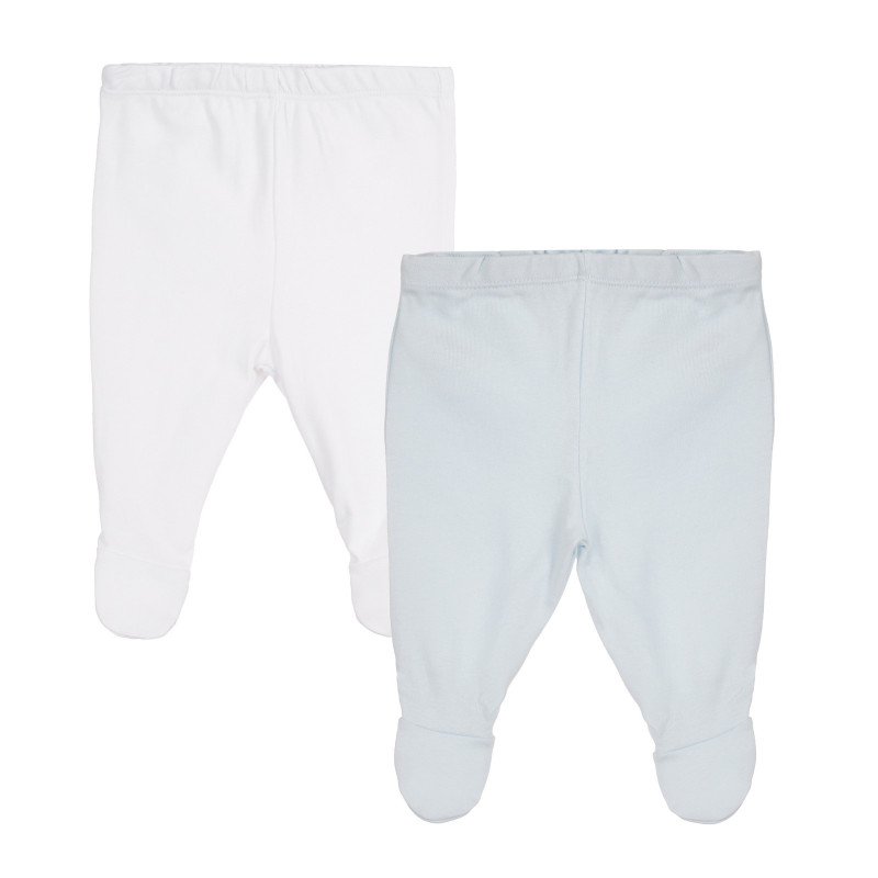 Set de bumbac de doi pantalonași pentru bebeluși, în alb și albastru.  258524