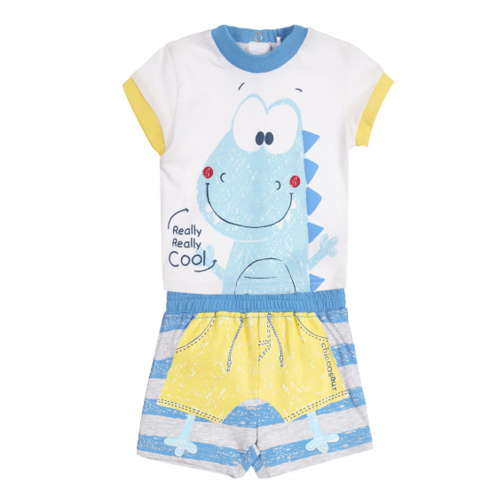 Set de tricouri din bumbac și pantaloni scurți pentru bebeluși, în alb și albastru. Chicco 258763 