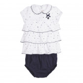 Set de rochie din bumbac cu pantaloni pentru bebeluși, în alb și albastru Chicco 258844 