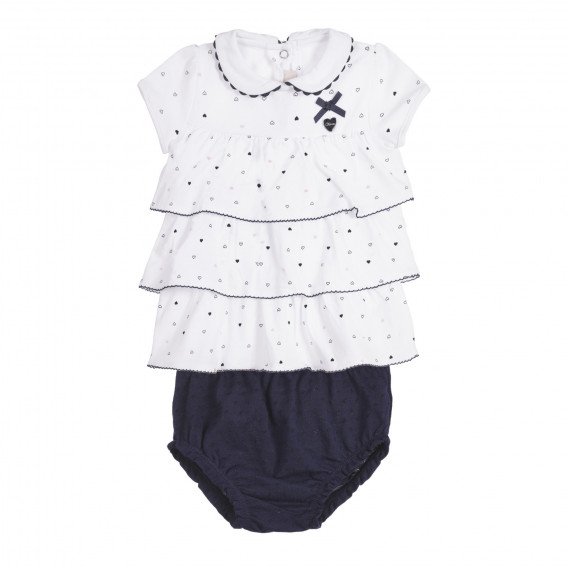 Set de rochie din bumbac cu pantaloni pentru bebeluși, în alb și albastru Chicco 258844 