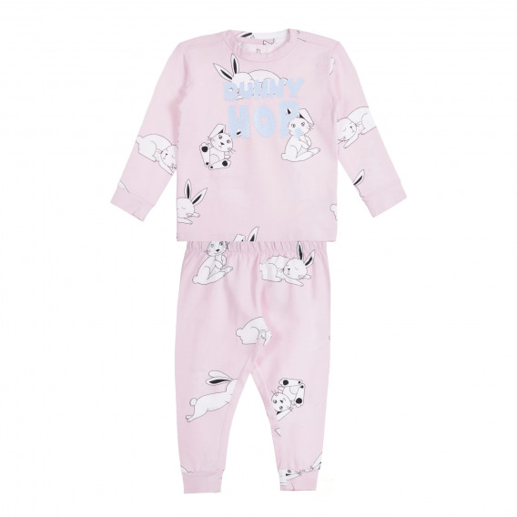 Pijama roz din bumbac, imprimeu BUNNY HOP, roz Chicco 258854 