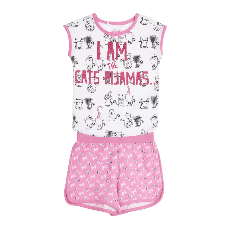 Pijama de bumbac "I AM THE CATS PAJAMAS" pentru bebeluși, în alb și roz  258954