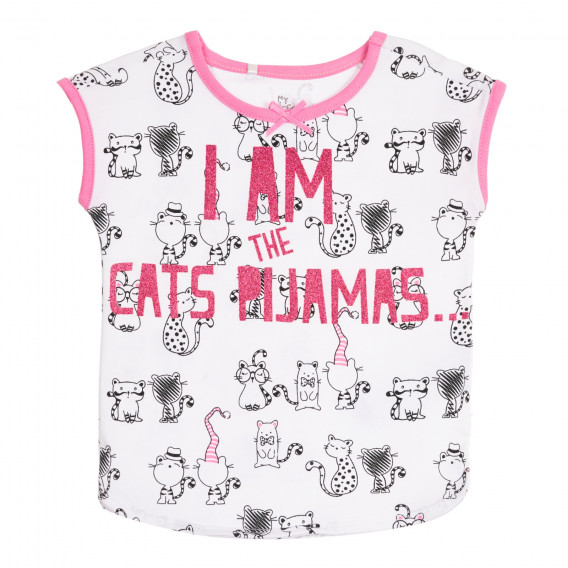 Pijama de bumbac "I AM THE CATS PAJAMAS" pentru bebeluși, în alb și roz Chicco 258955 2
