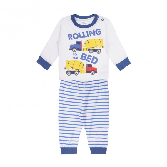 Pijama din bumbac, cu imprimeu ROLLING pentru un bebeluș în alb și albastru Chicco 258972 