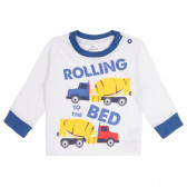 Pijama din bumbac, cu imprimeu ROLLING pentru un bebeluș în alb și albastru Chicco 258973 2