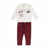 Set de bluză din bumbac și pantaloni pentru bebeluși, în alb și roșu Chicco 258994 