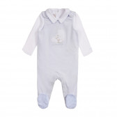 Set de body din bumbac și salopetă pentru un bebeluși, în alb și albastru Chicco 259016 