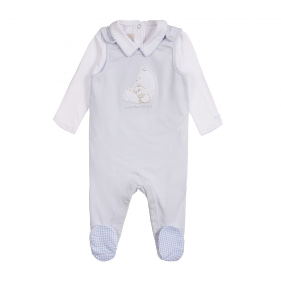 Set de body din bumbac și salopetă pentru un bebeluși, în alb și albastru Chicco 259016 