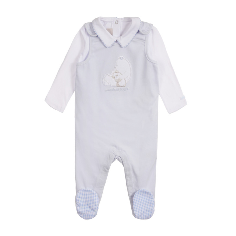 Set de body din bumbac și salopetă pentru un bebeluși, în alb și albastru  259016