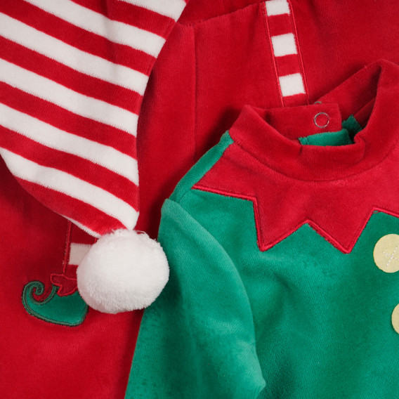 Costum de elf de Crăciun de pluș pentru bebeluși,  în roșu și verde Chicco 259082 3