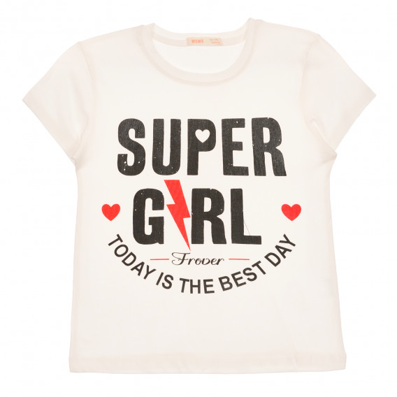Tricou de bumbac cu inscripție ”super fată”, alb Acar 259543 
