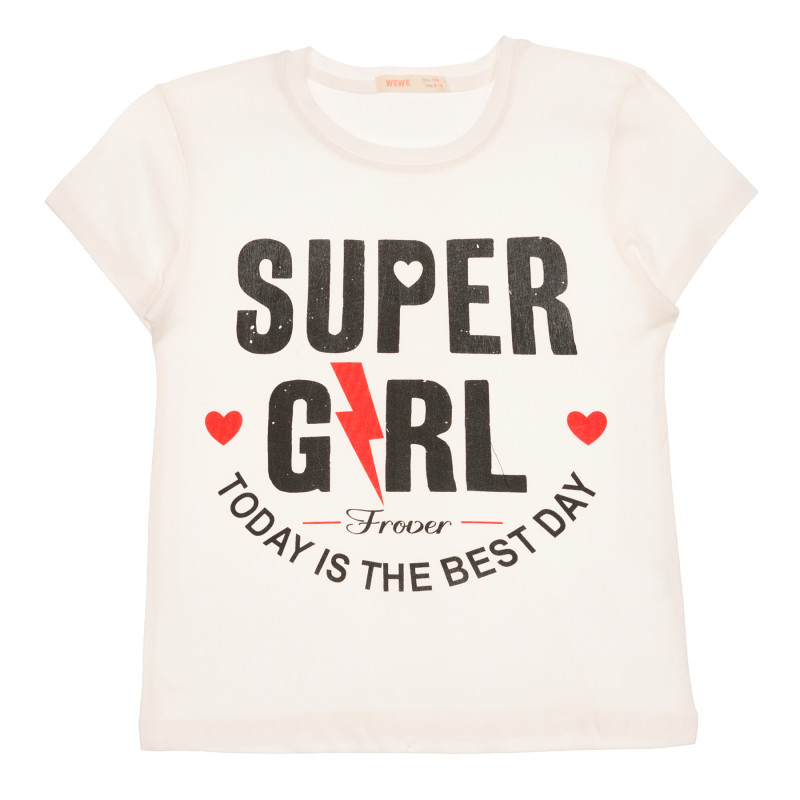 Tricou de bumbac cu inscripție ”super fată”, alb  259543