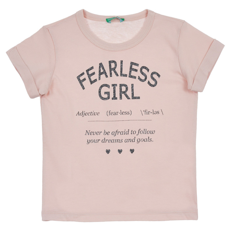 Tricou din bumbac cu inscripția Fearless girl, roz  259991
