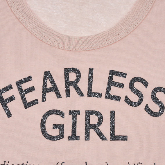 Tricou din bumbac cu inscripția Fearless girl, roz Benetton 259992 2