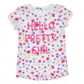 Tricou din bumbac cu imprimeu floral Bună fată drăguță, albă Benetton 259999 