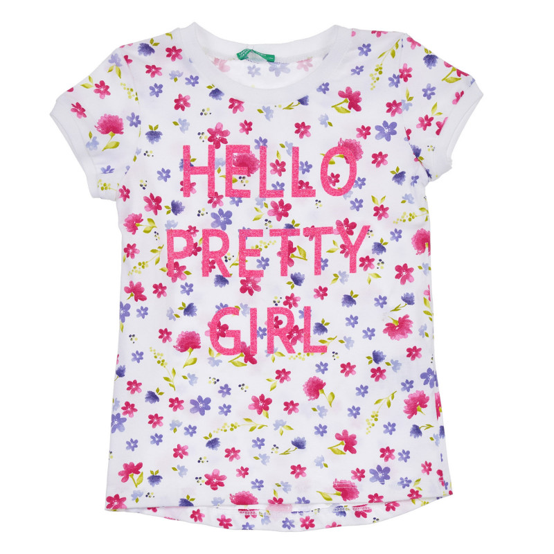 Tricou din bumbac cu imprimeu floral Bună fată drăguță, albă  259999