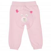 Pantaloni din bumbac cu aplicație urs pentru bebeluși, roz Benetton 260231 4