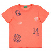 Tricou din bumbac cu imprimeu grafic pentru bebeluș, portocaliu Benetton 260529 