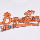 Tricou din bumbac cu inscripția mărcii, în alb Benetton 260538 2