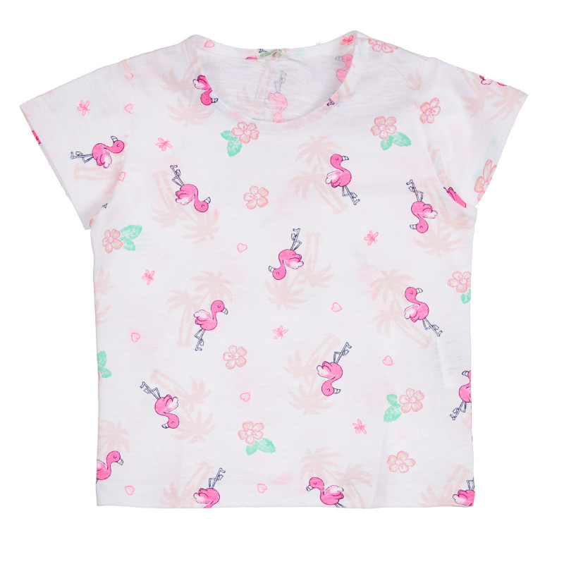 Tricou din bumbac cu imprimeu flamingo pentru bebeluș, alb  260541