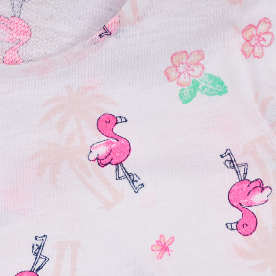 Tricou din bumbac cu imprimeu flamingo pentru bebeluș, alb Benetton 260542 2
