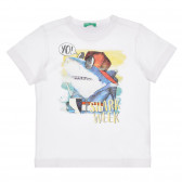Tricou din bumbac cu imprimeu Shark week pentru bebeluș, alb Benetton 260613 